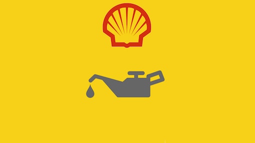 Shell logo and dripping oil can graphic promoting LubeMatch oil finder tool