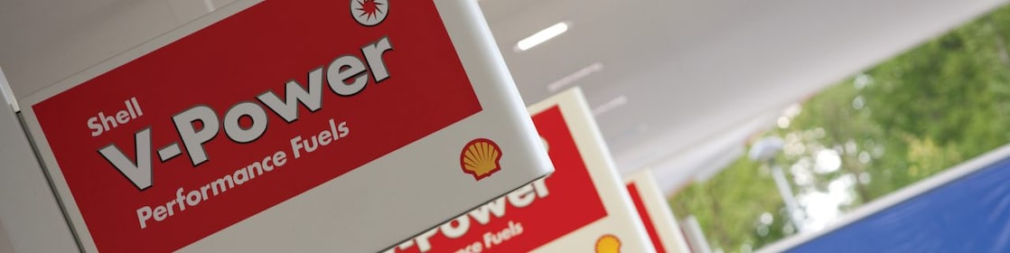 V Power banners on petrol station