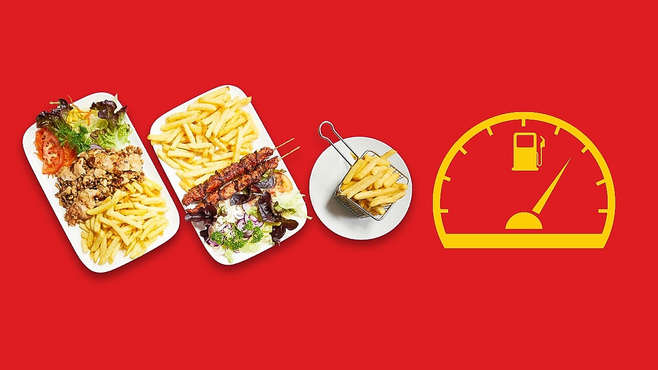 Dishes image and fuel indicator icon